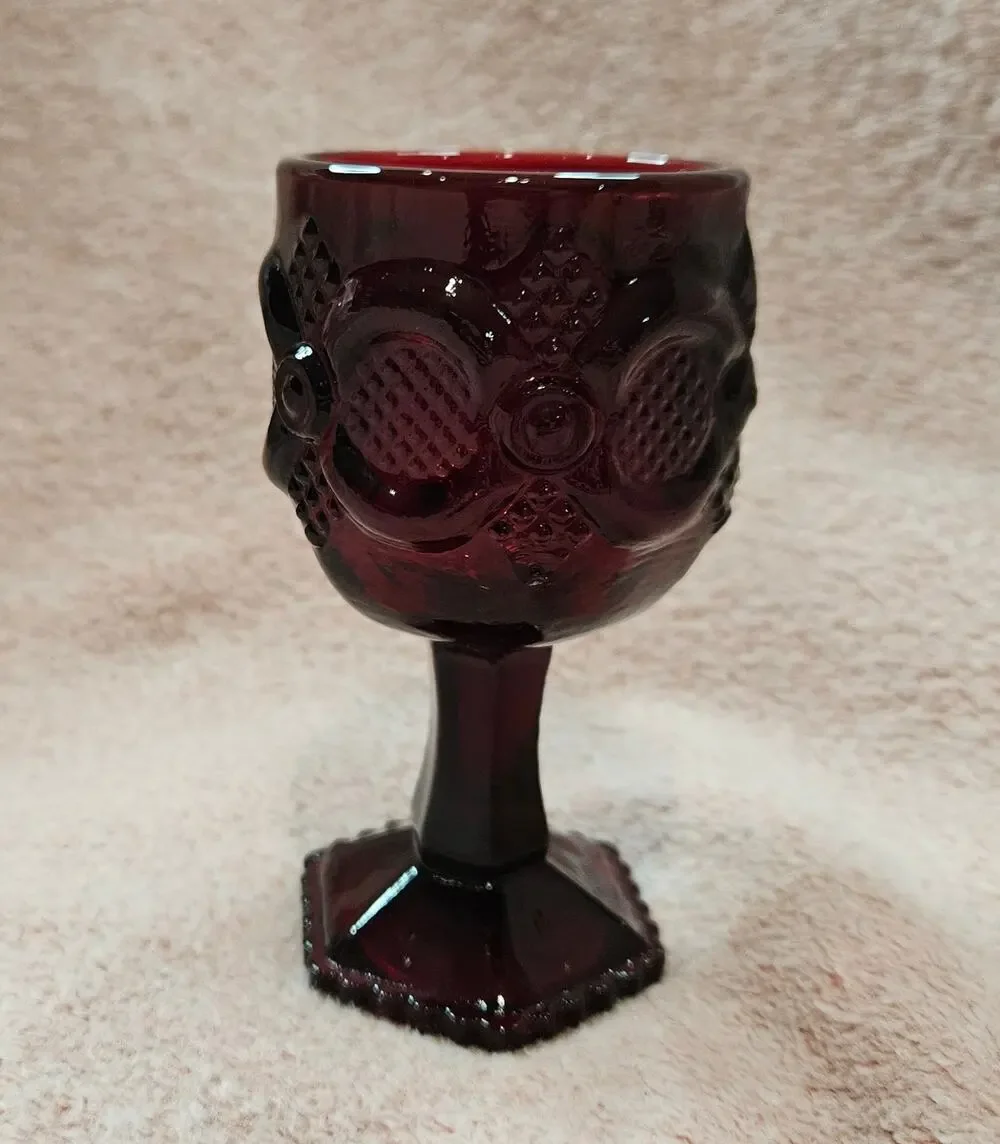 Vintage Avon 1876 Cape Cod Collection Ruby Red Glass Wine Goblet 4.5
